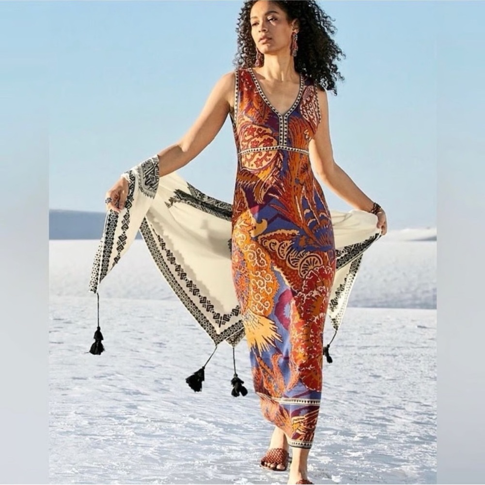 Peruvian Connection "Desert Sunset" Cotton Paisley Knit Maxi Dress